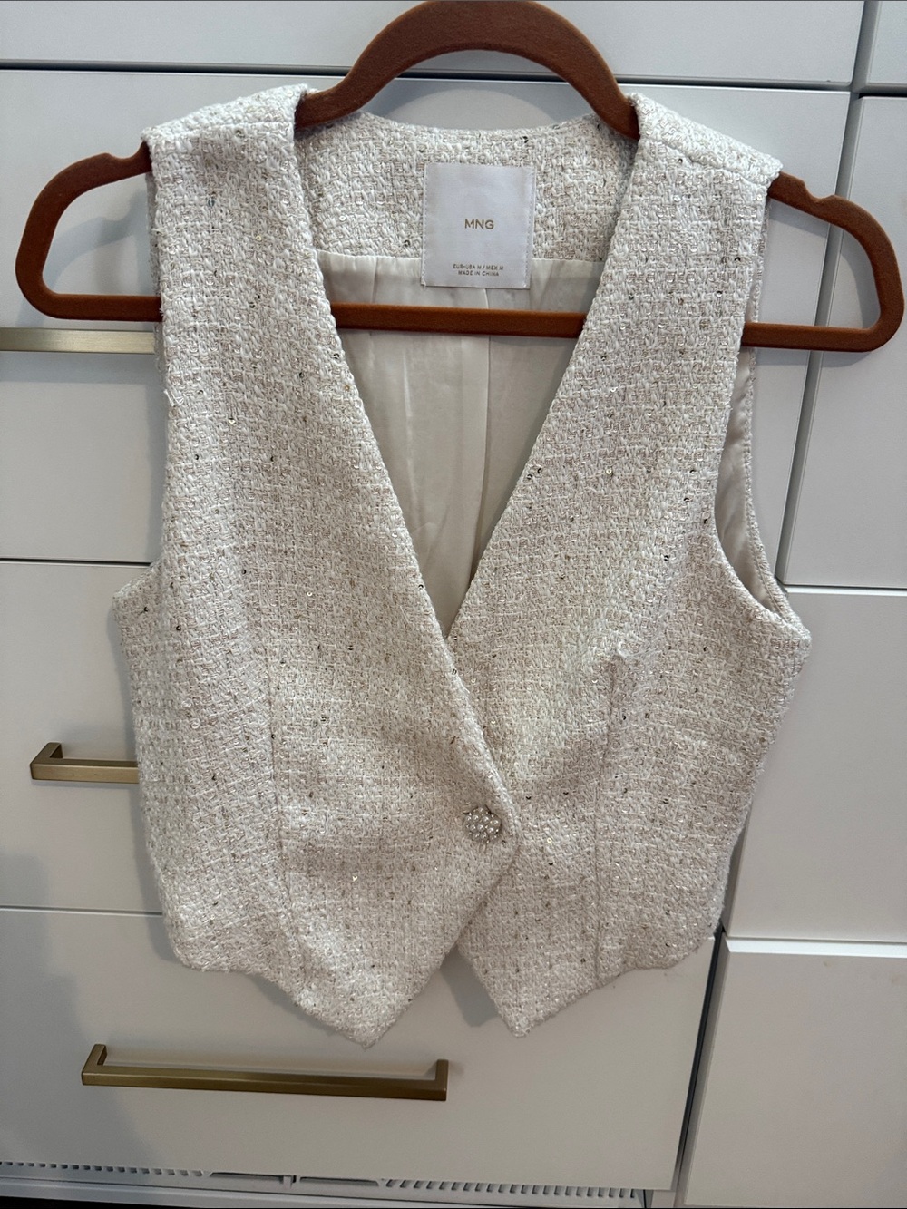 Mango Cream Textured Tweed Vest